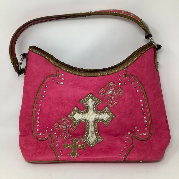 Montana West purse hot pink cross shoulder bag tote satchel studs hobo - Picture 1 of 10